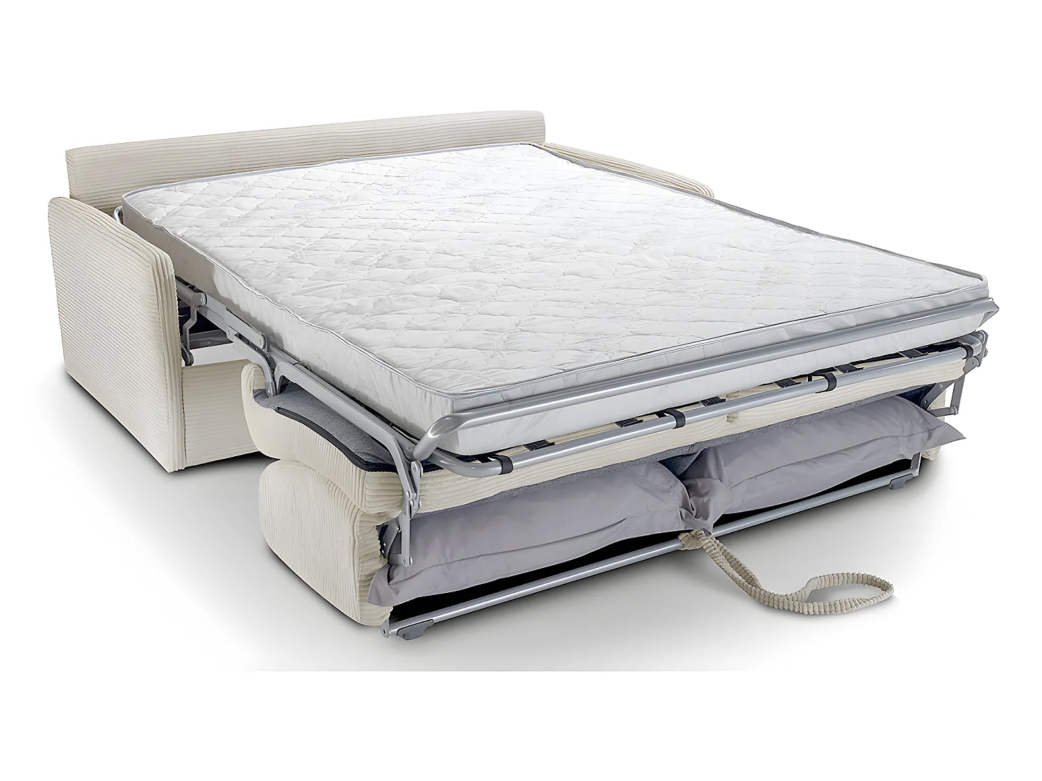 Canapé convertible 3 places en velours côtelé beige - Ouverture express - Couchage quotidien - Matelas HD 140 x 190 - Sienne