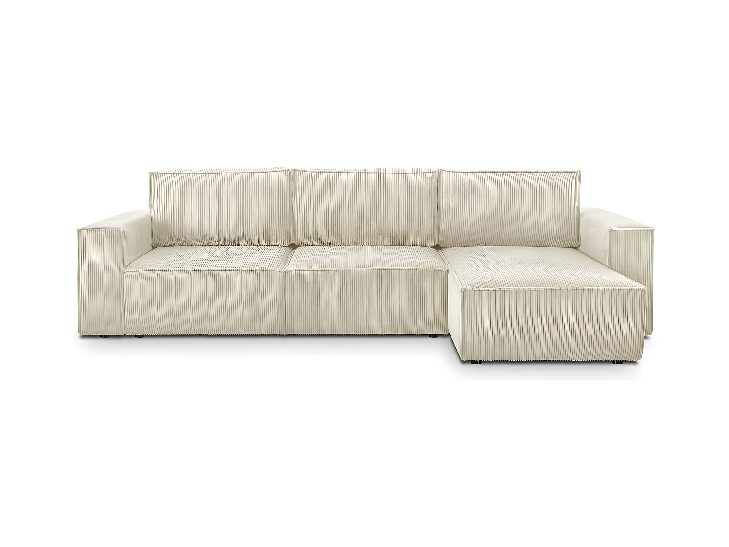 Canapé d'angle convertible réversible 5 places avec coffre de rangement en velours côtelé Beige - Harper