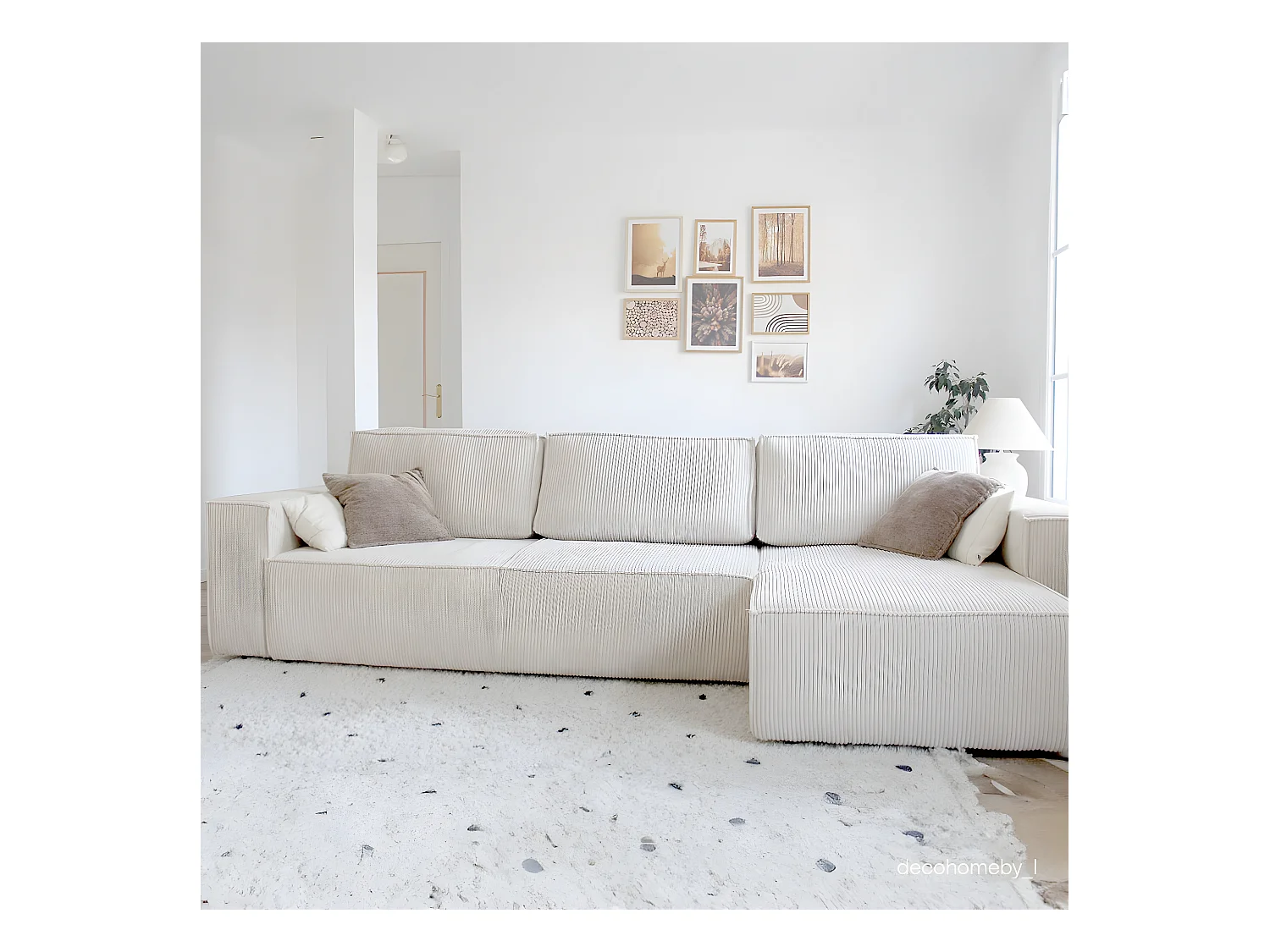 Canapé d'angle convertible réversible 5 places avec coffre de rangement en velours côtelé Beige - Harper