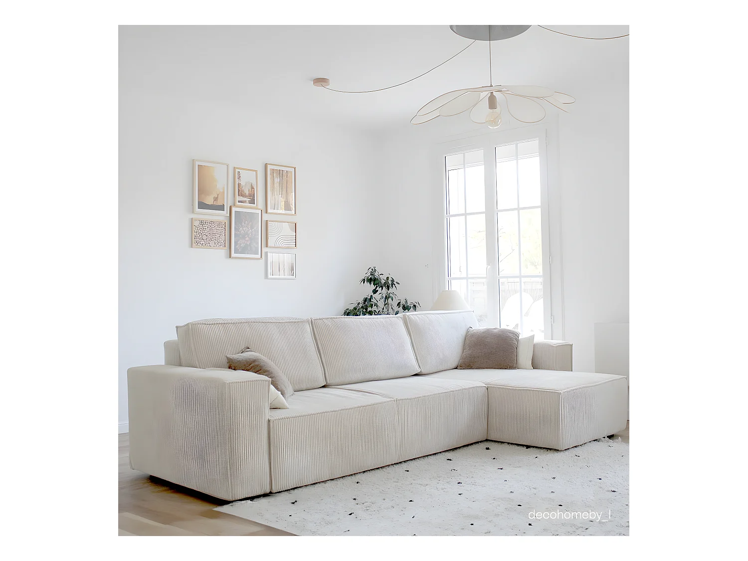 Canapé d'angle convertible réversible 5 places avec coffre de rangement en velours côtelé Beige - Harper