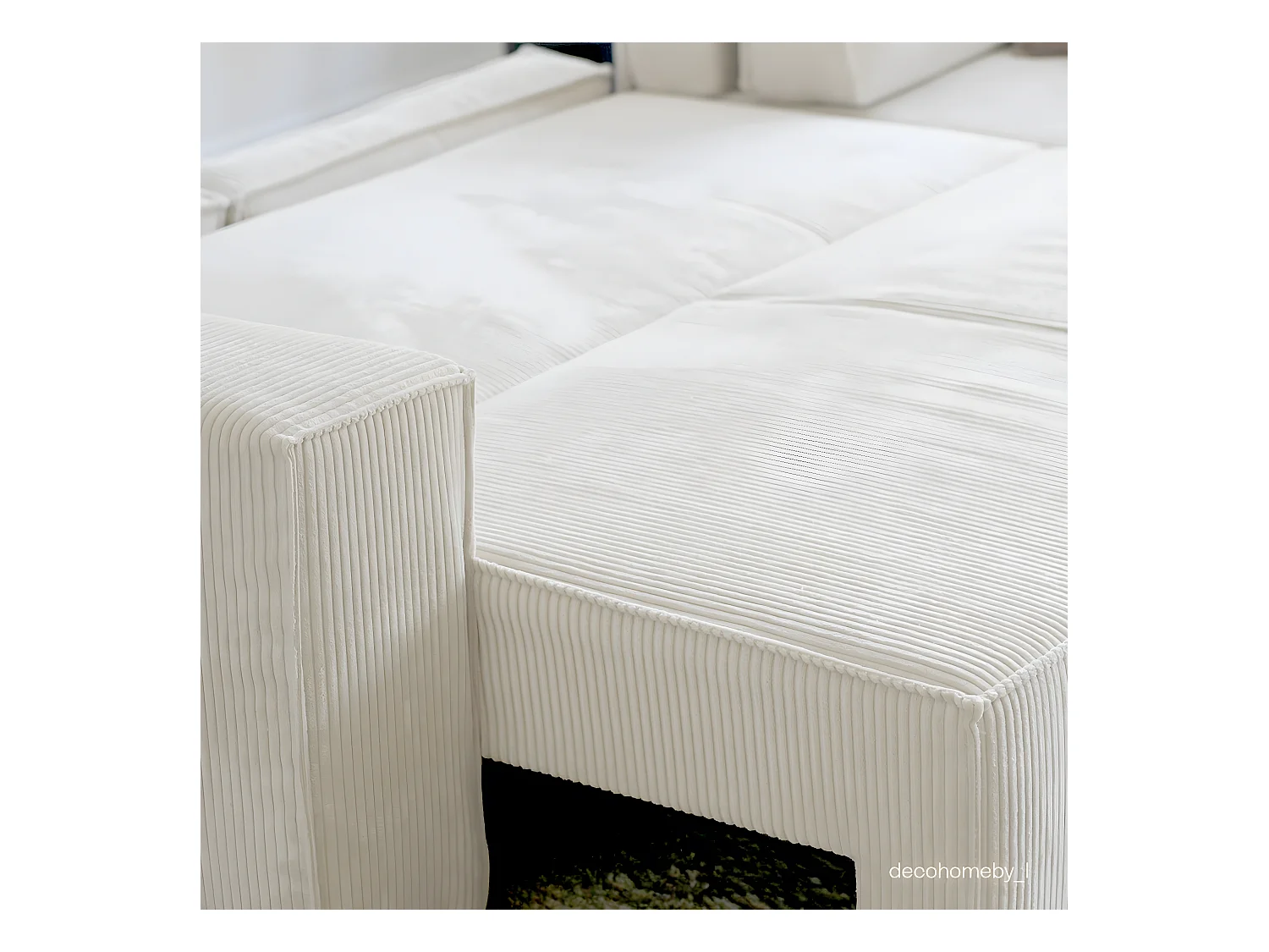 Canapé d'angle convertible réversible 5 places avec coffre de rangement en velours côtelé Beige - Harper