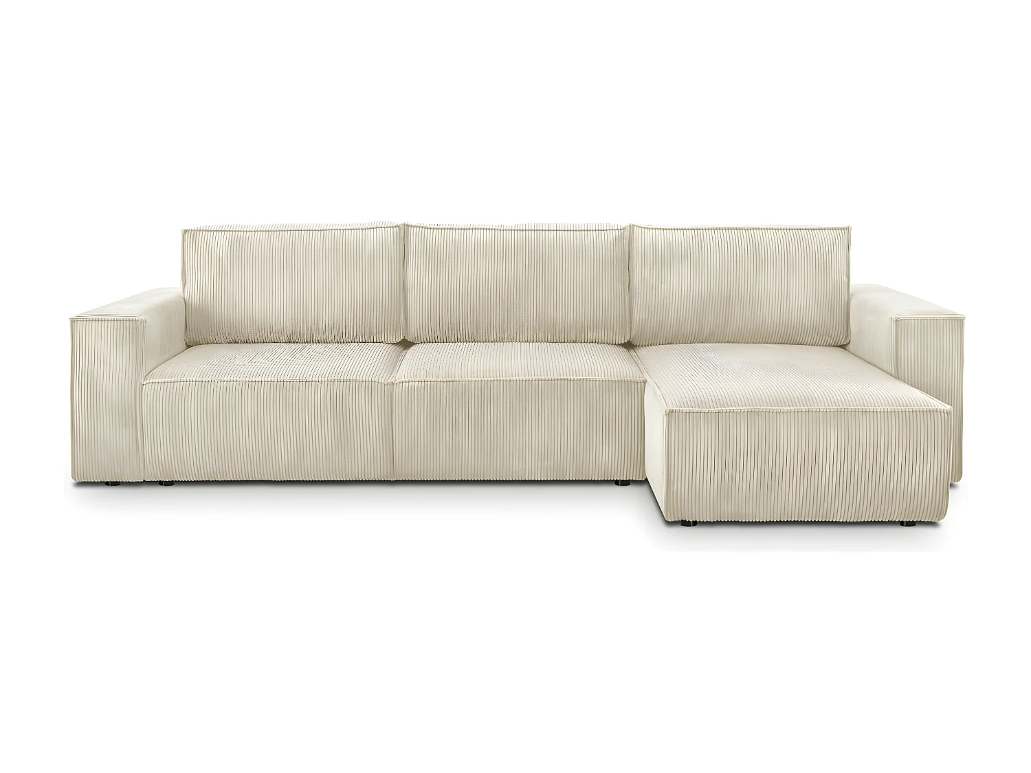 Canapé d'angle convertible réversible 5 places avec coffre de rangement en velours côtelé Beige - Harper