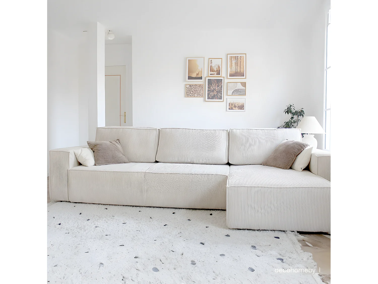 Canapé d'angle convertible réversible 5 places avec coffre de rangement en velours côtelé Beige - Harper