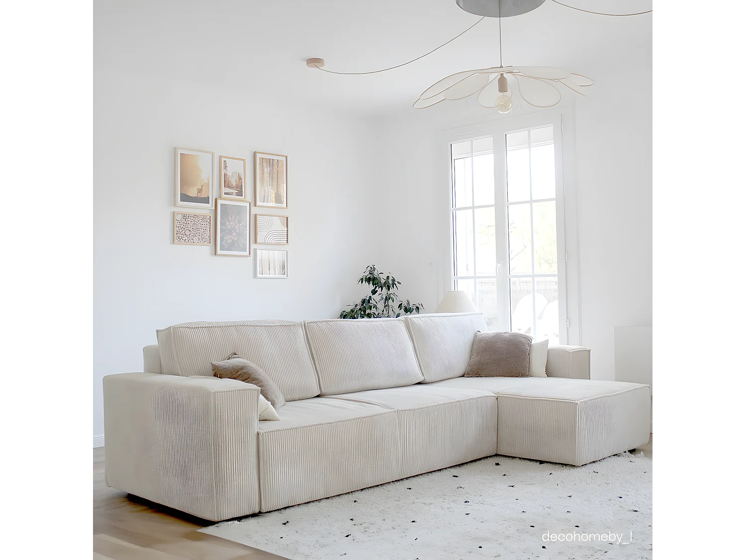 Canapé d'angle convertible réversible 5 places avec coffre de rangement en velours côtelé Beige - Harper