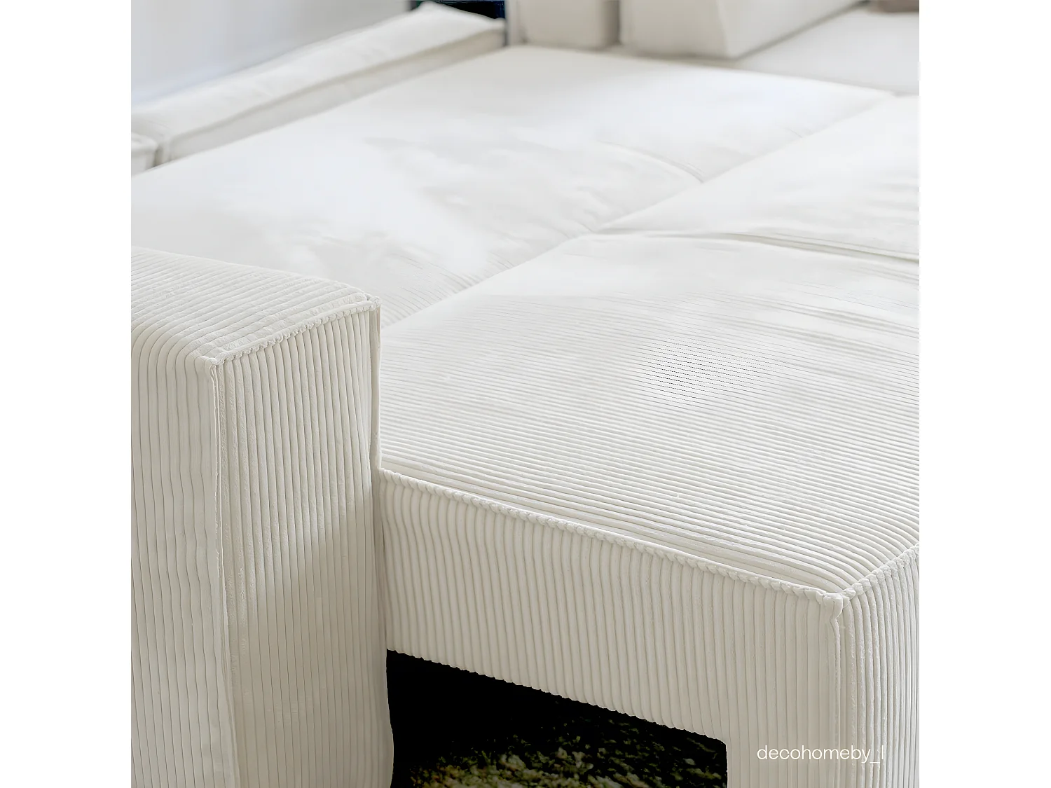 Canapé d'angle convertible réversible 5 places avec coffre de rangement en velours côtelé Beige - Harper