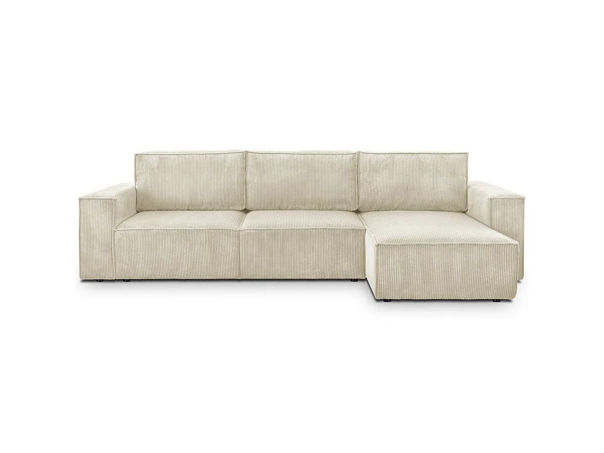 Canapé d'angle convertible 5 places avec coffre en velours beige
