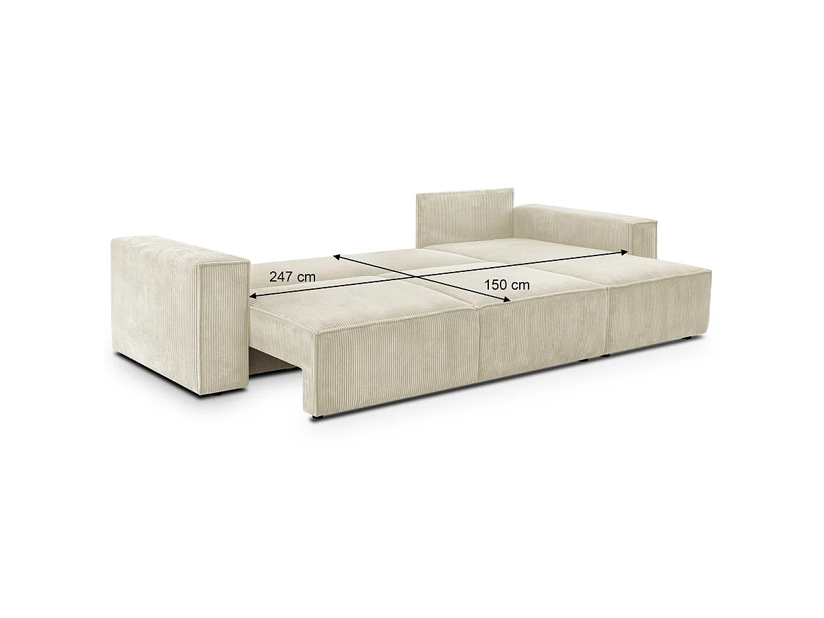 Canapé d'angle convertible 5 places avec coffre en velours beige