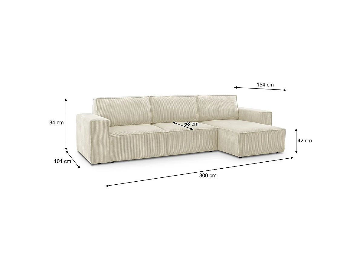 Canapé d'angle convertible 5 places avec coffre en velours beige