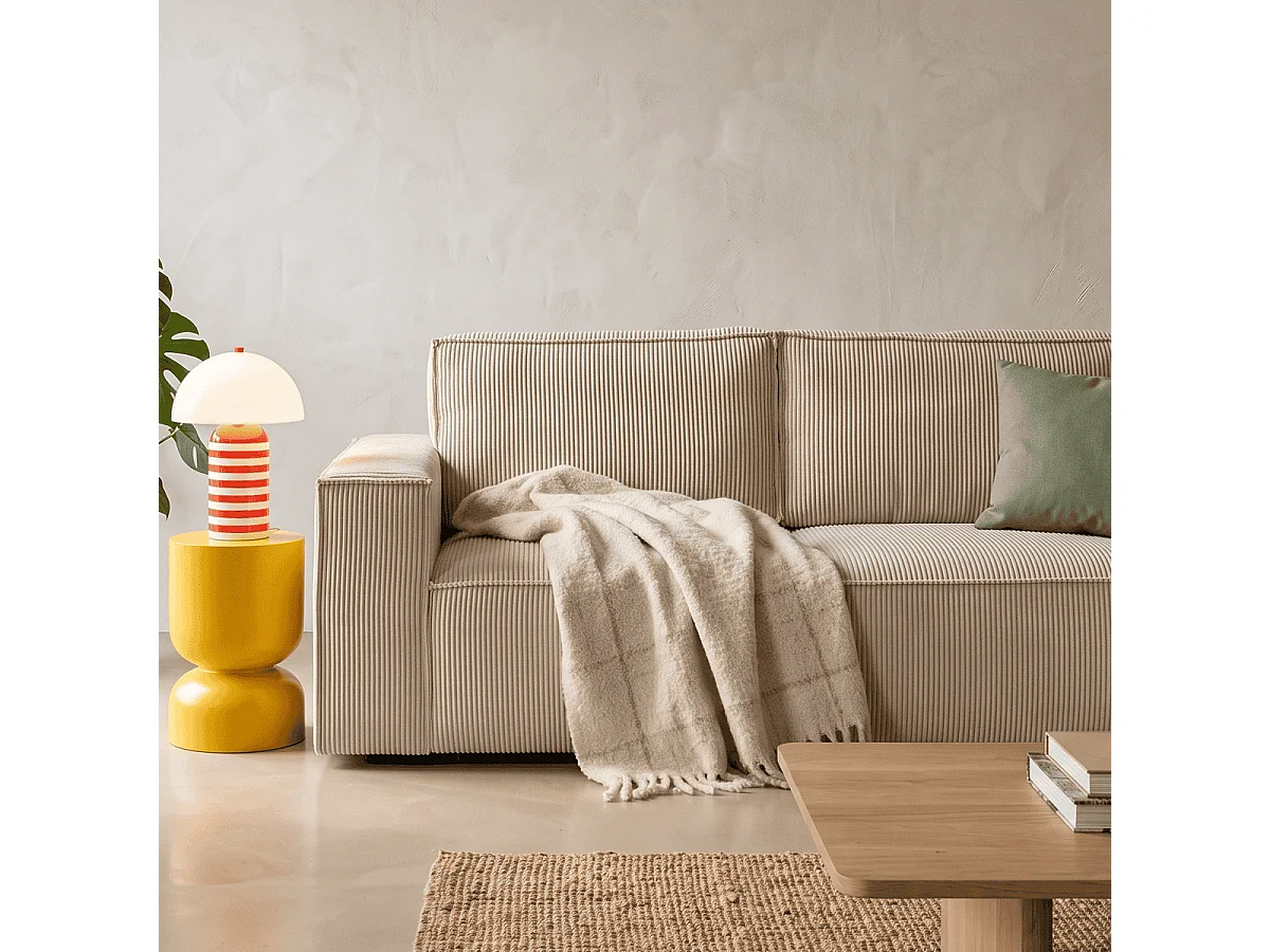 Canapé d'angle convertible 5 places avec coffre en velours beige