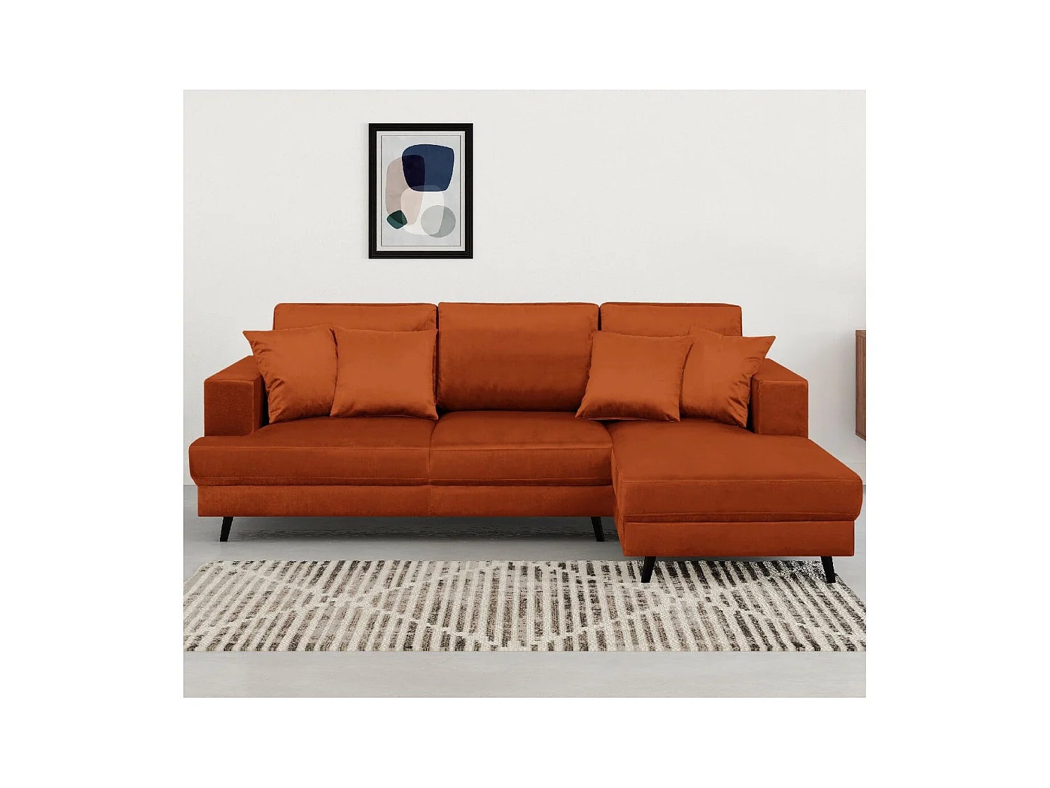 Canapé d'angle droit convertible 4 places en velours rouille - Marceau