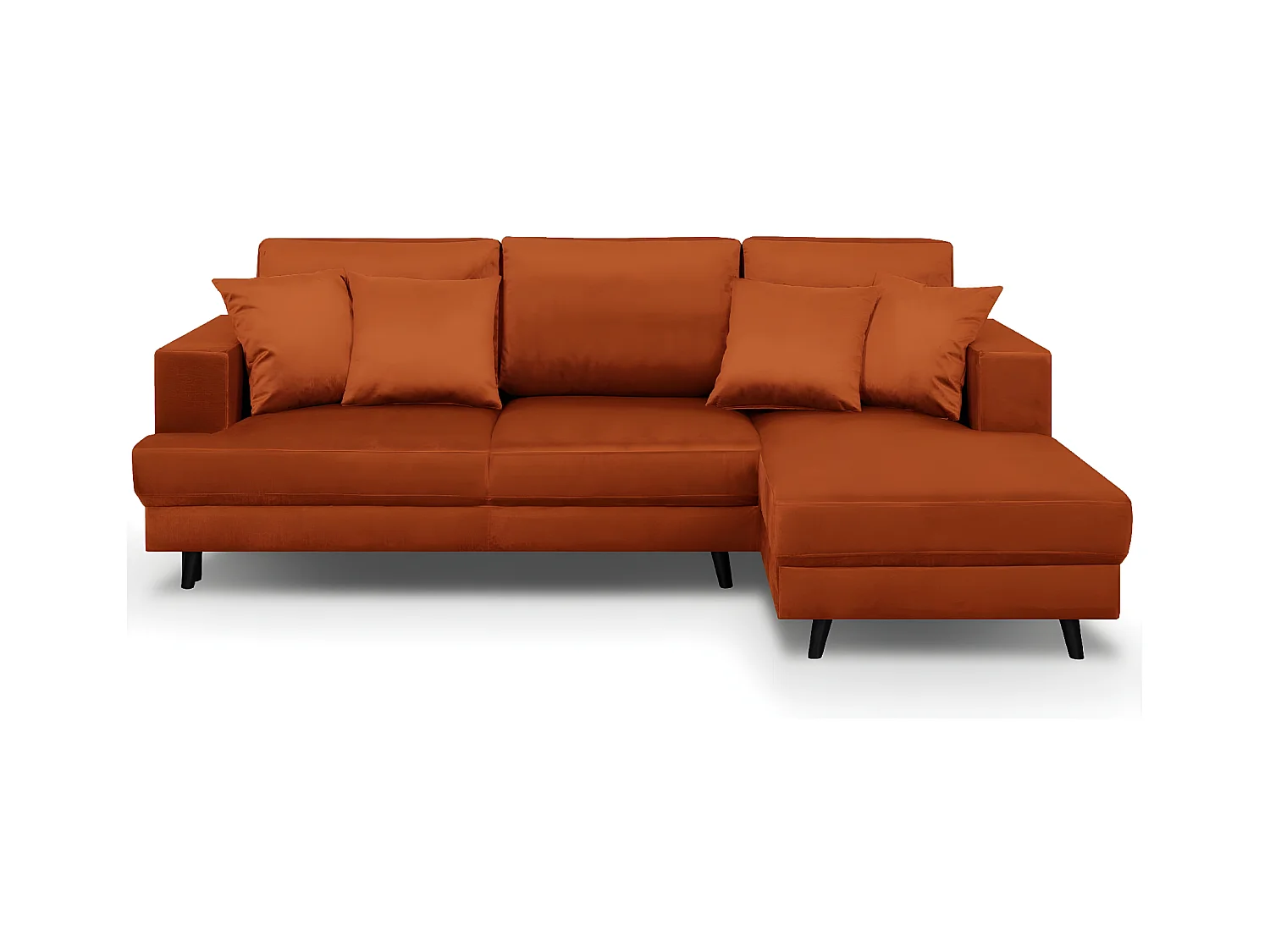 Canapé d'angle droit convertible 4 places en velours rouille - Marceau