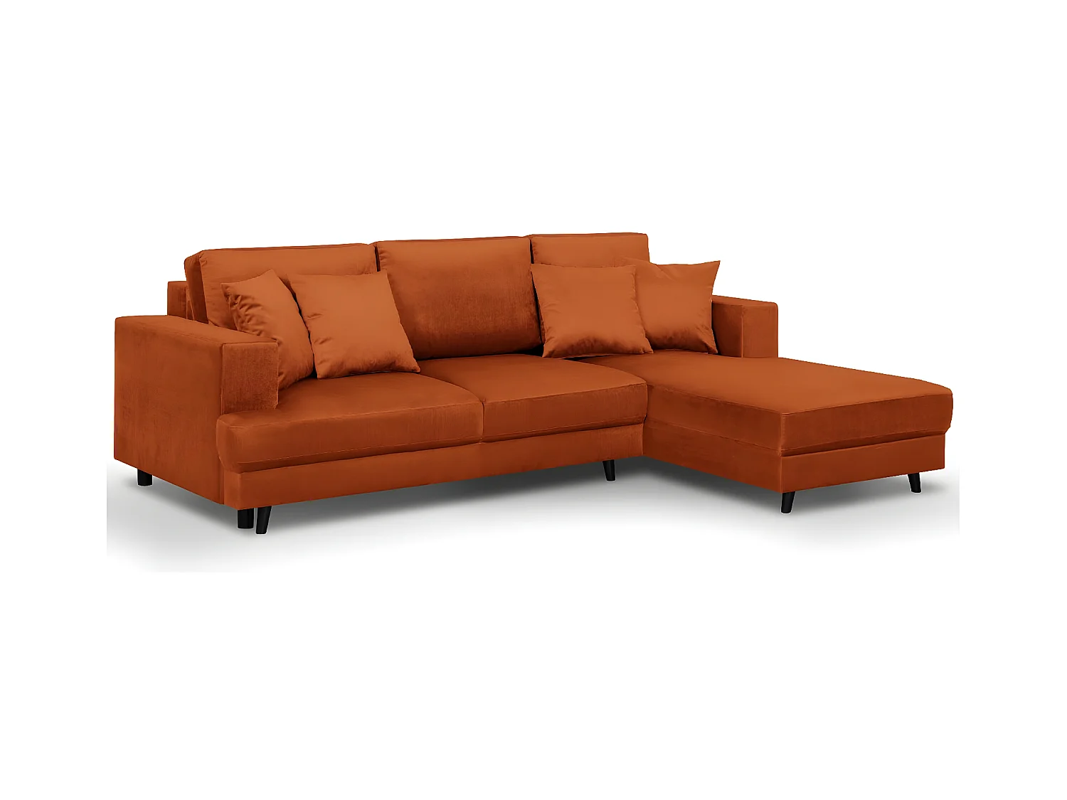 Canapé d'angle droit convertible 4 places en velours rouille - Marceau
