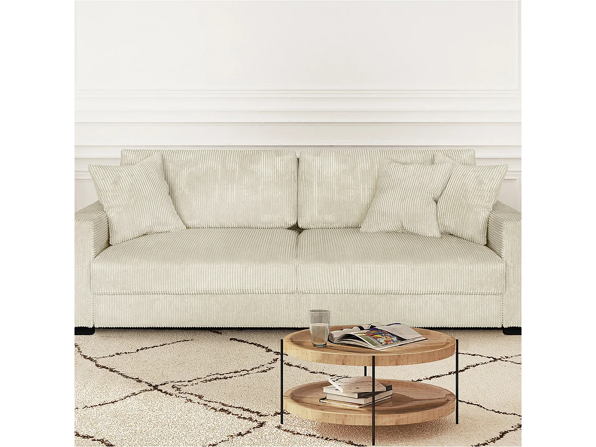 Canapé convertible 3 places en velours côtelé beige - Robin