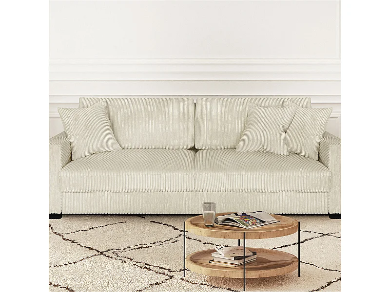 Canapé convertible 3 places en velours côtelé beige - Robin