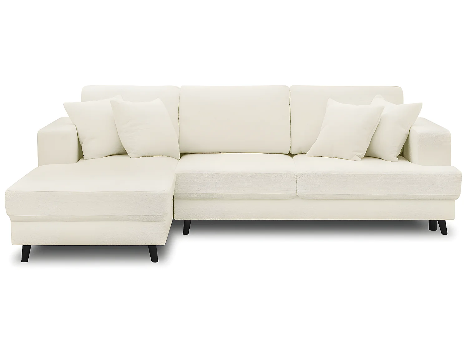 Canapé d'angle convertible 4 places en tissu bouclette ivoire