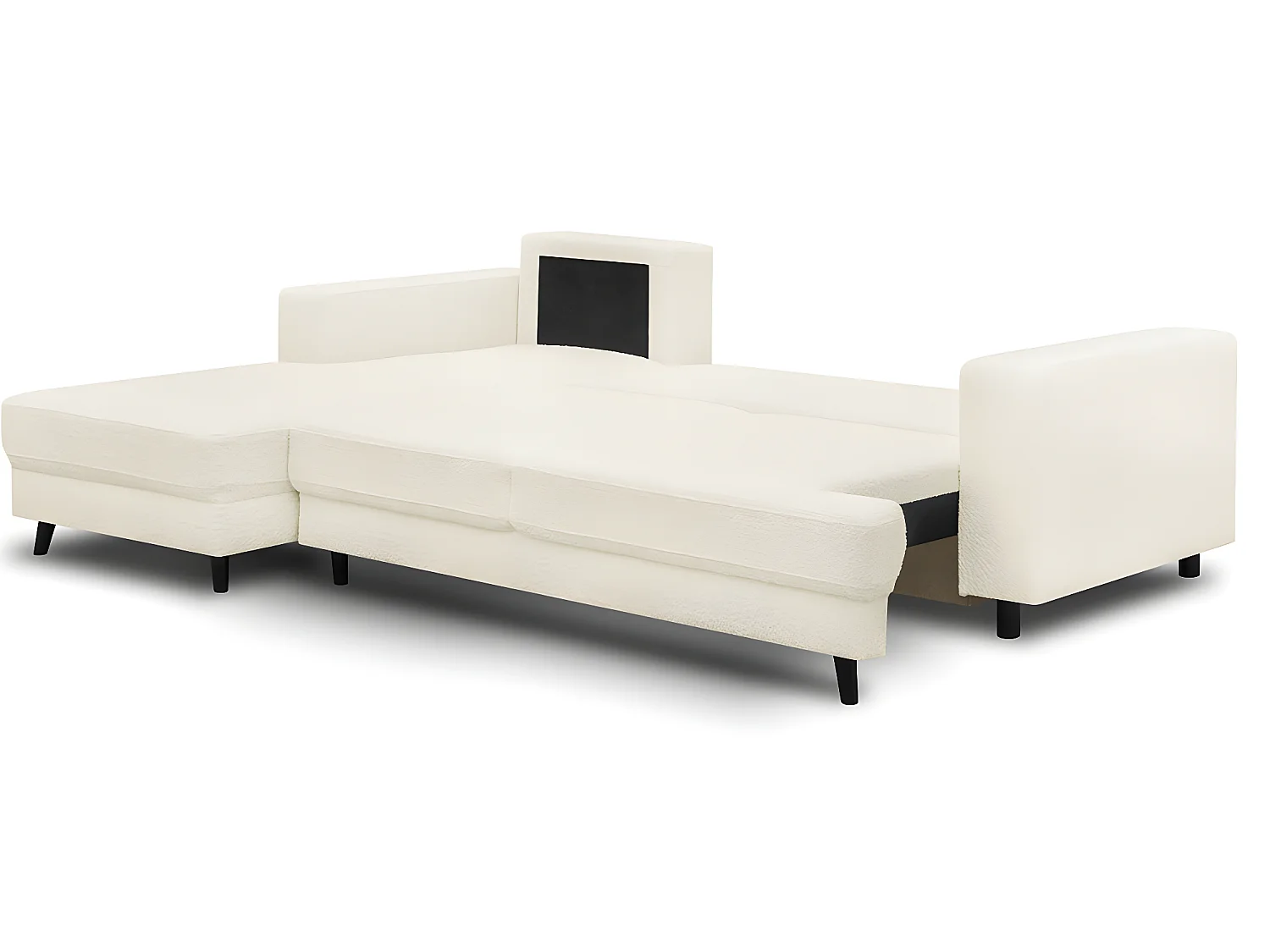 Canapé d'angle convertible 4 places en tissu bouclette ivoire