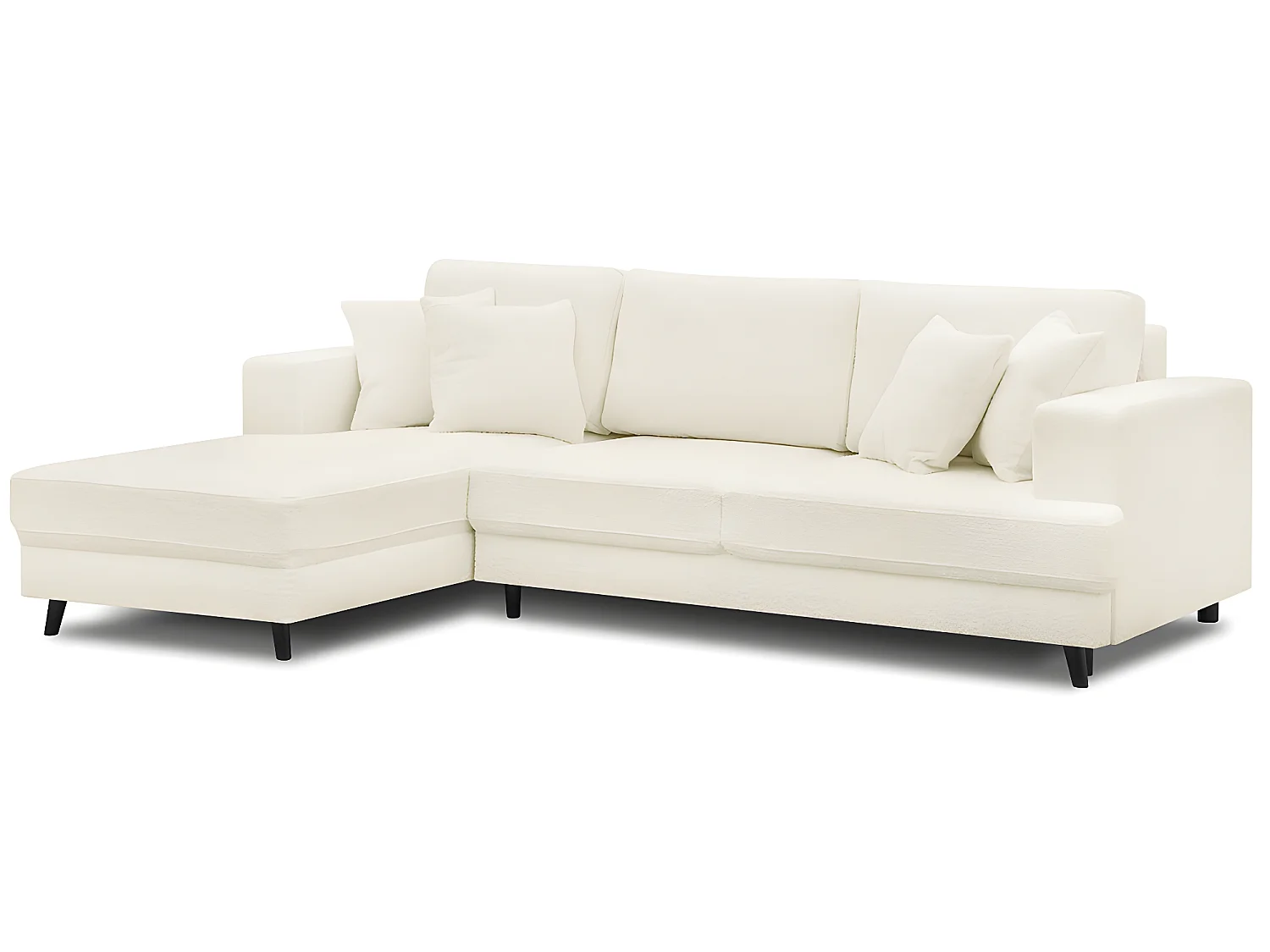 Canapé d'angle convertible 4 places en tissu bouclette ivoire