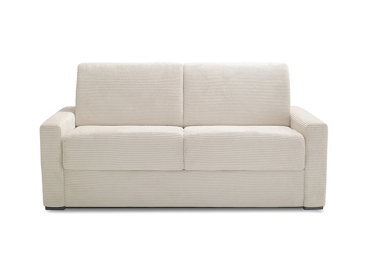 Canapé convertible 3 places en velours côtelé beige - Ouverture express - Anzio