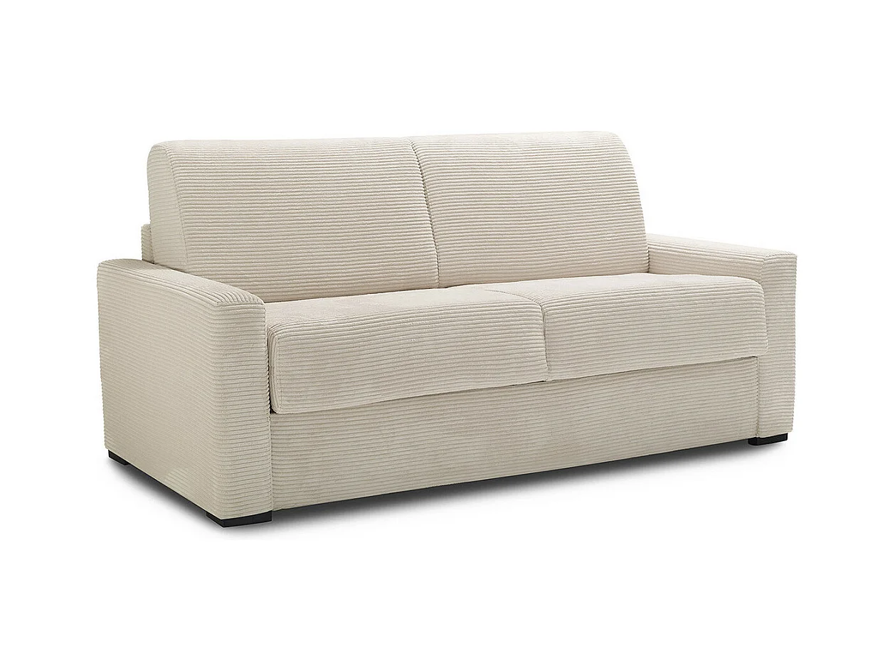 Canapé convertible 3 places en velours côtelé beige - Ouverture express - Anzio