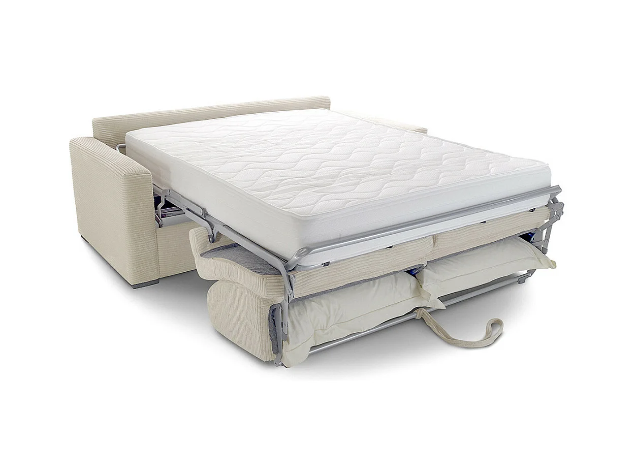 Canapé convertible 3 places en velours côtelé beige - Ouverture express - Anzio