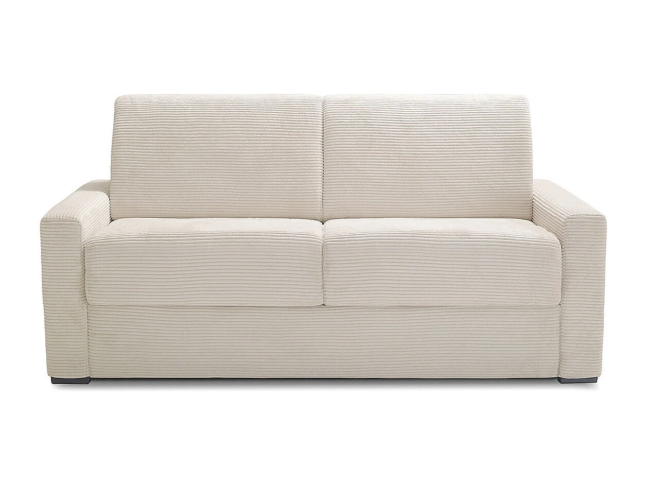 Canapé convertible 3 places en velours côtelé beige - Ouverture express - Anzio