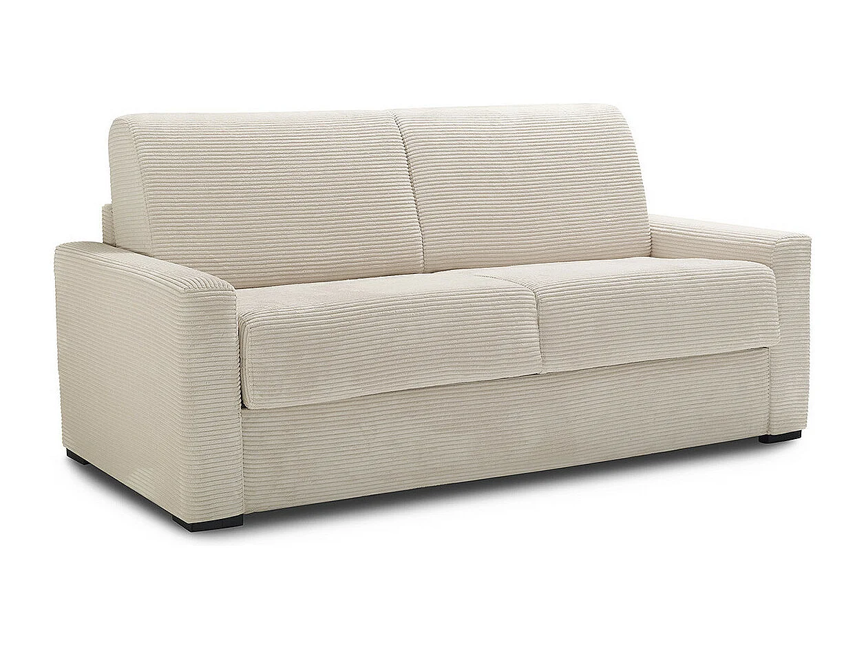 Canapé convertible 3 places en velours côtelé beige - Ouverture express - Anzio
