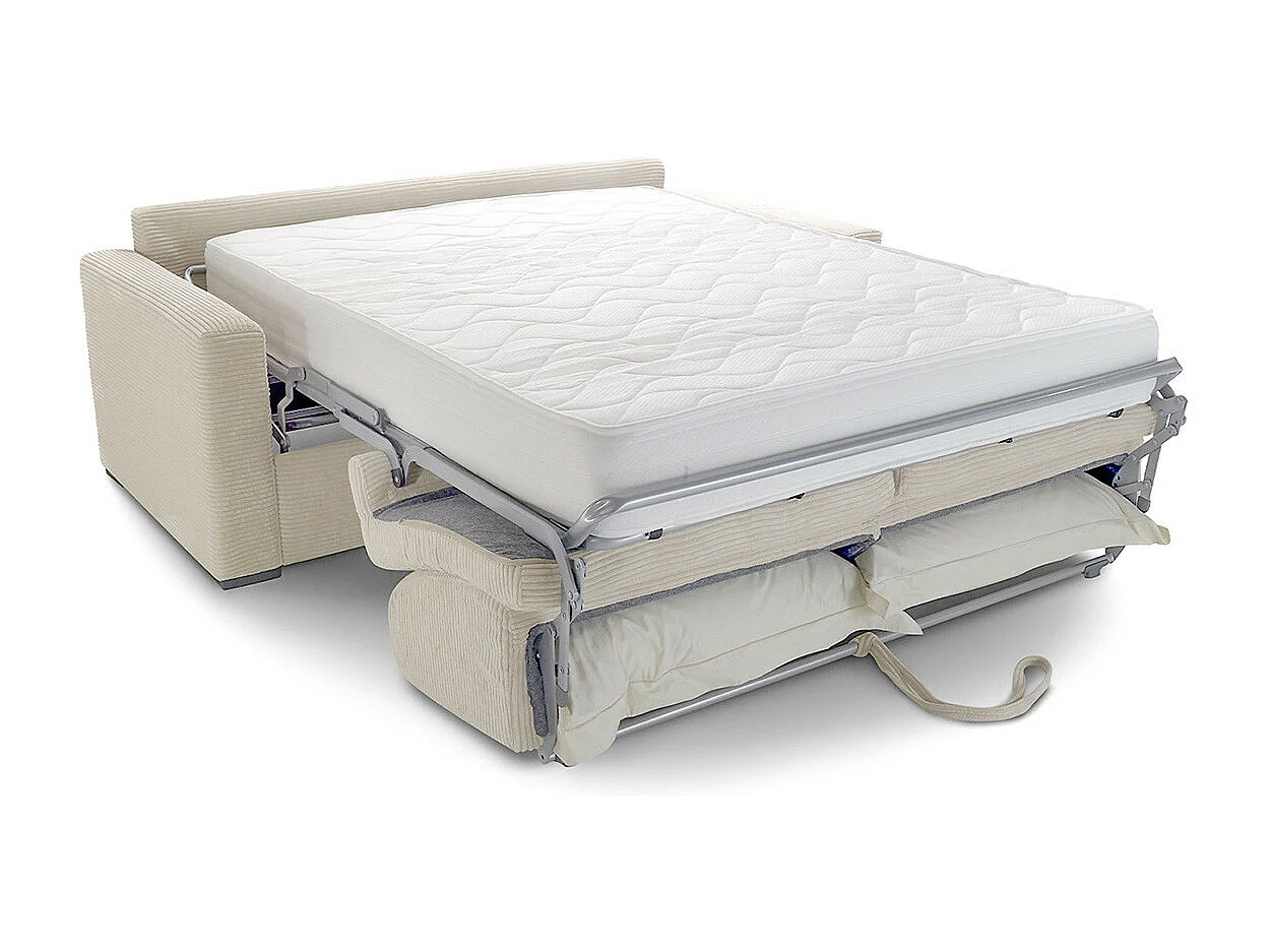 Canapé convertible 3 places en velours côtelé beige - Ouverture express - Anzio