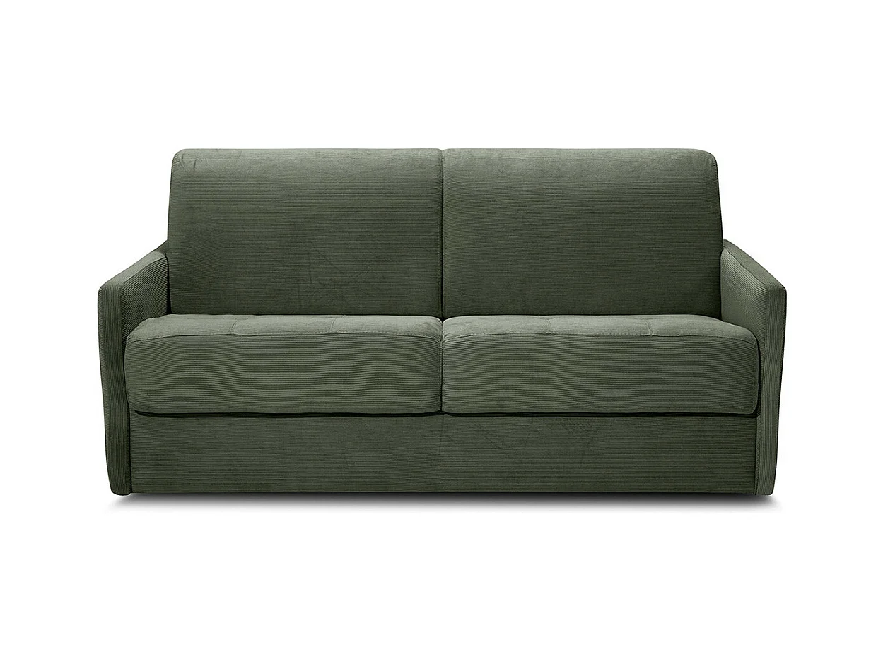 Canapé convertible 3 places en velours fines côtes vert - Ouverture express - Couchage quotidien - Matelas HD 140 x 190 - Sienne