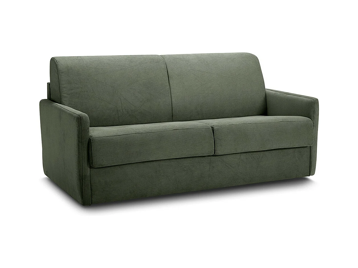 Canapé convertible 3 places en velours fines côtes vert - Ouverture express - Couchage quotidien - Matelas HD 140 x 190 - Sienne