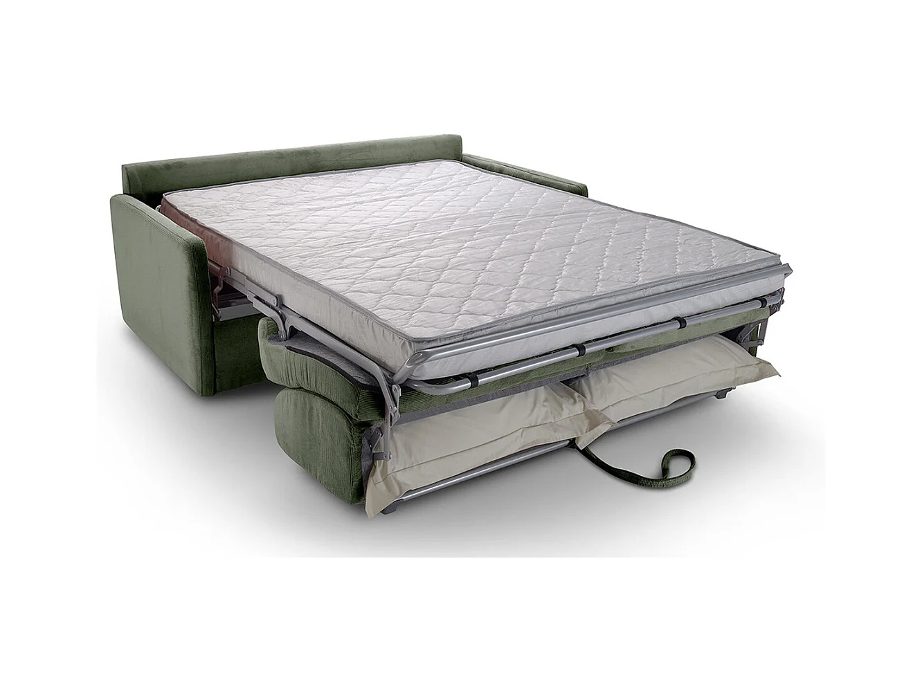 Canapé convertible 3 places en velours fines côtes vert - Ouverture express - Couchage quotidien - Matelas HD 140 x 190 - Sienne