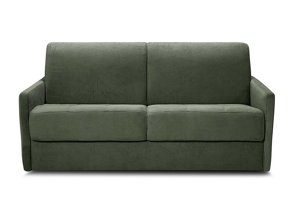 Canapé convertible 3 places en velours fines côtes vert - Ouverture express - Couchage quotidien - Matelas HD 140 x 190 - Sienne