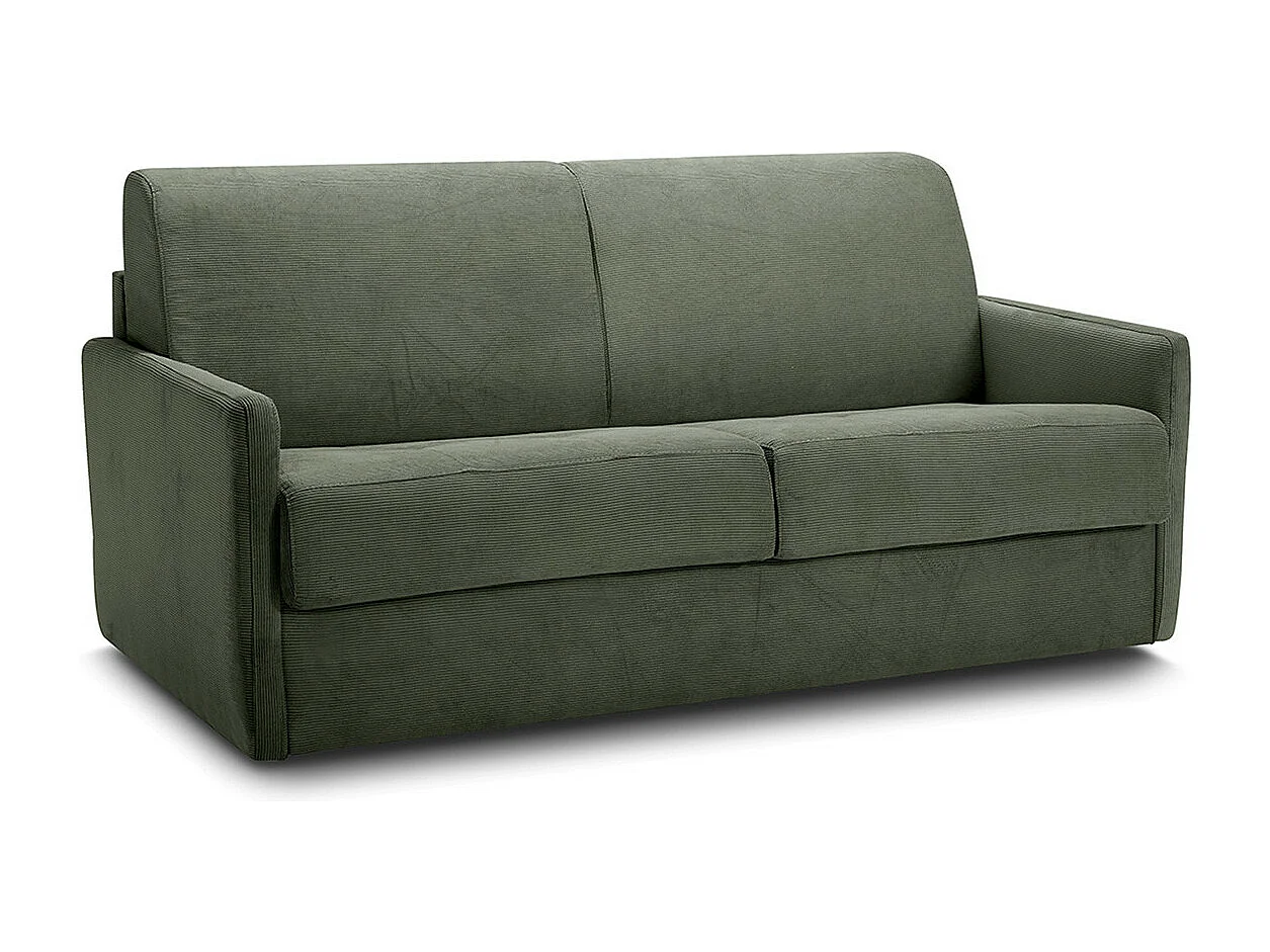 Canapé convertible 3 places en velours fines côtes vert - Ouverture express - Couchage quotidien - Matelas HD 140 x 190 - Sienne