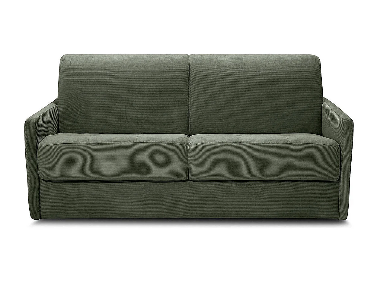 Canapé convertible 3 places en velours fines côtes vert - Ouverture express - Couchage quotidien - Matelas HD 140 x 190 - Sienne