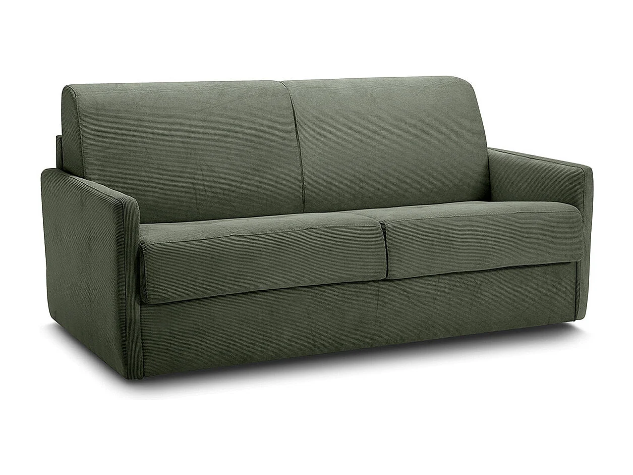Canapé convertible 3 places en velours fines côtes vert - Ouverture express - Couchage quotidien - Matelas HD 140 x 190 - Sienne