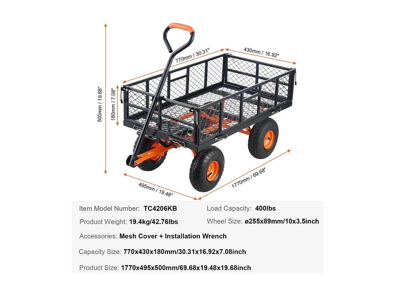 Kantelbare Emmerwagen SucceBuy Rolkar Tuinkiepwagen - Zware Metalen Tuinkar, Capaciteit 181.43 kg
