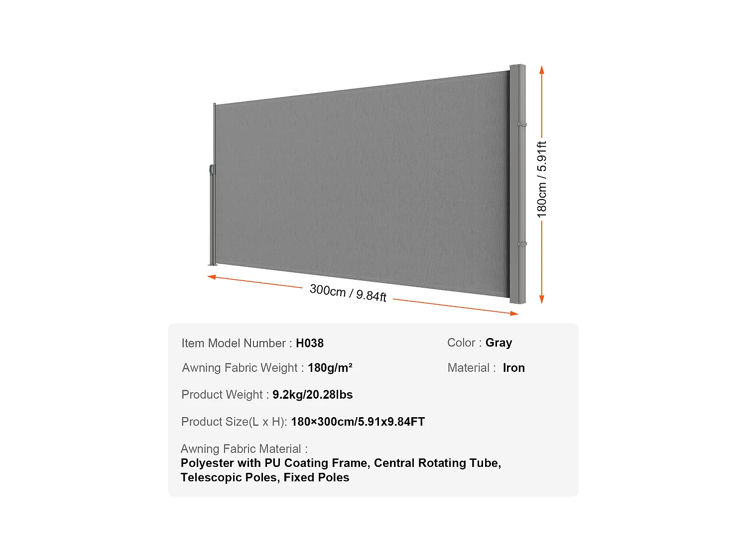 Boczne Marki Retrakcyjne SucceBuy, 180 x 300 cm, Ogródzenie Oddzielające dla Patio