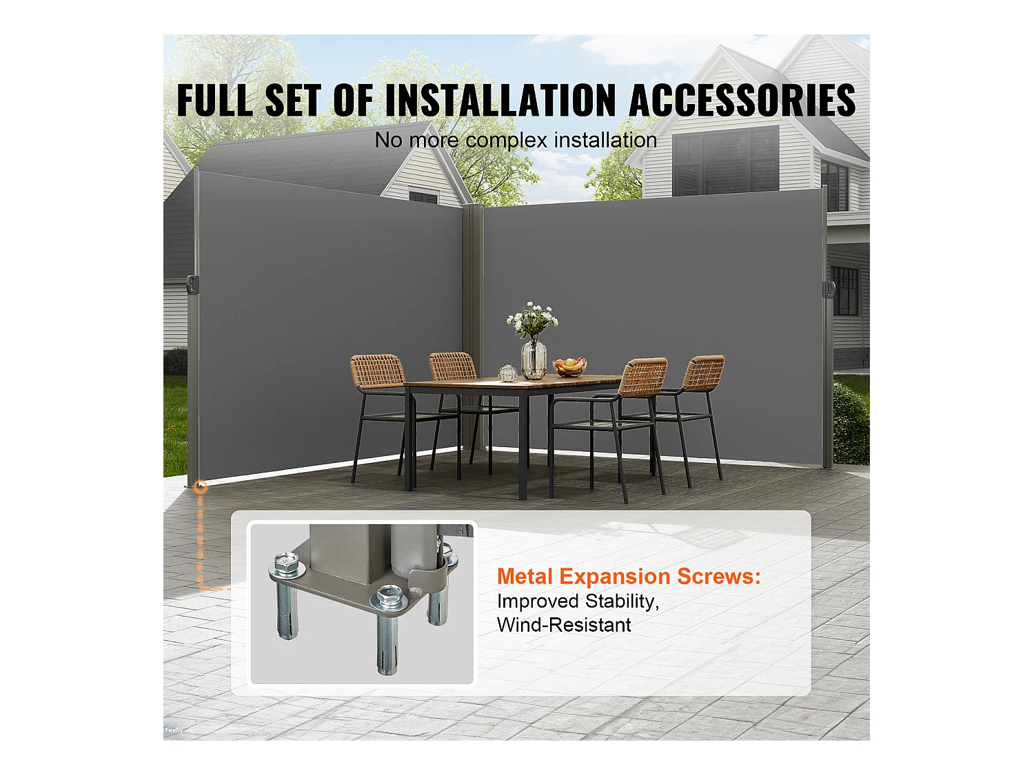 Auvent Latéral Rétractable SucceBuy, 200 x 600 cm, Clôture de Séparation pour Patio