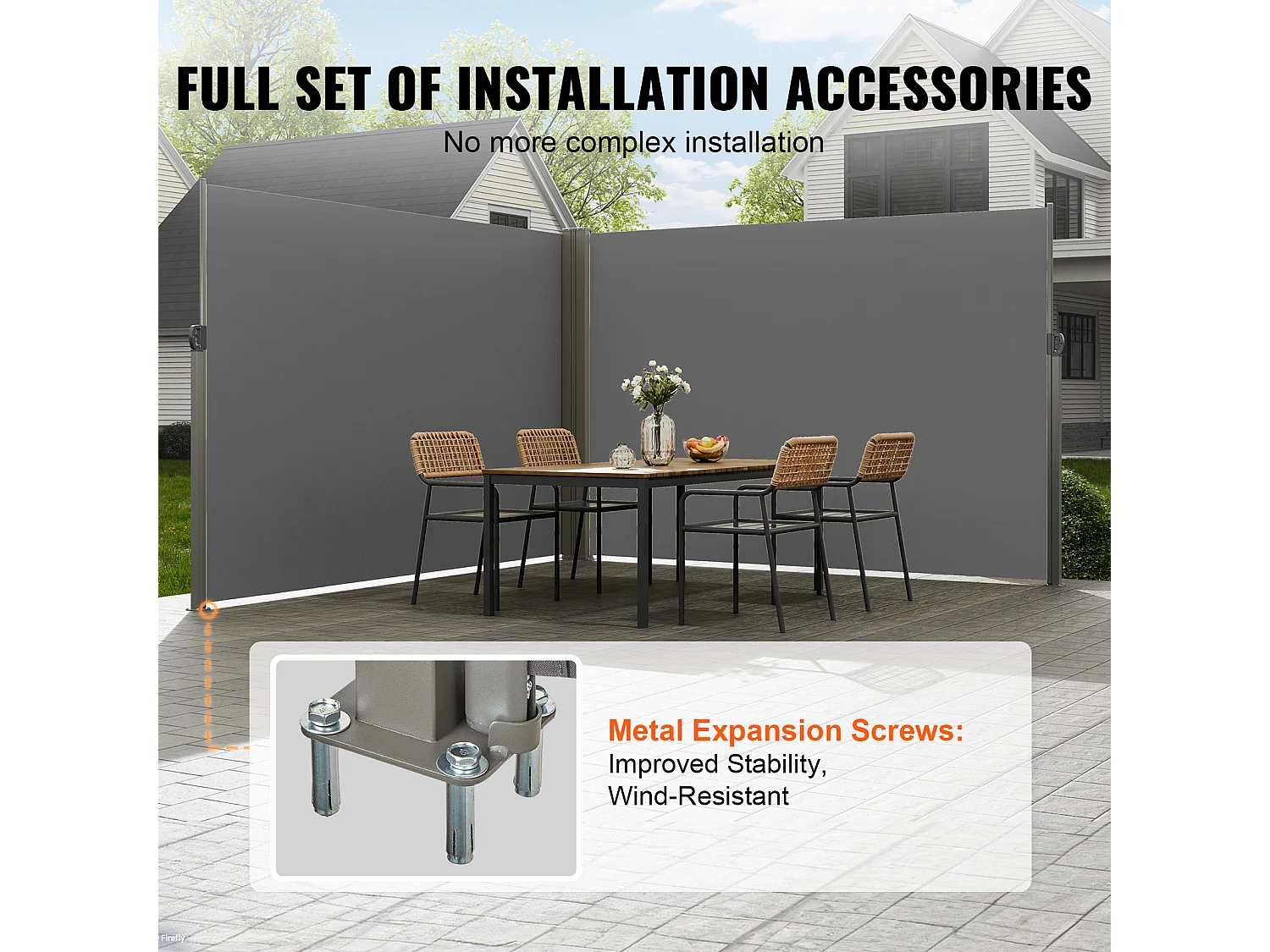 Auvent Latéral Rétractable SucceBuy, 200 x 600 cm, Clôture de Séparation pour Patio