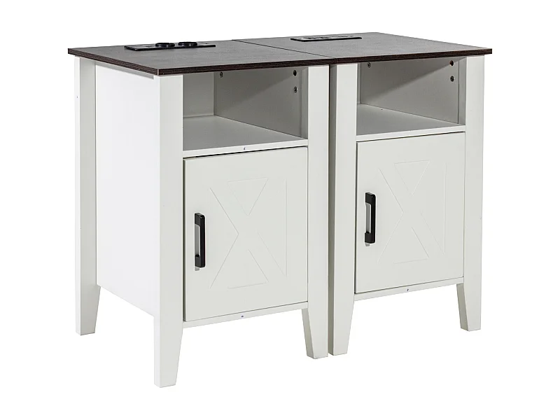 Table d'Appoint SucceBuy, Lot de 2, 3 Niveaux, Blanc, avec Prises USB et Éclairage LED