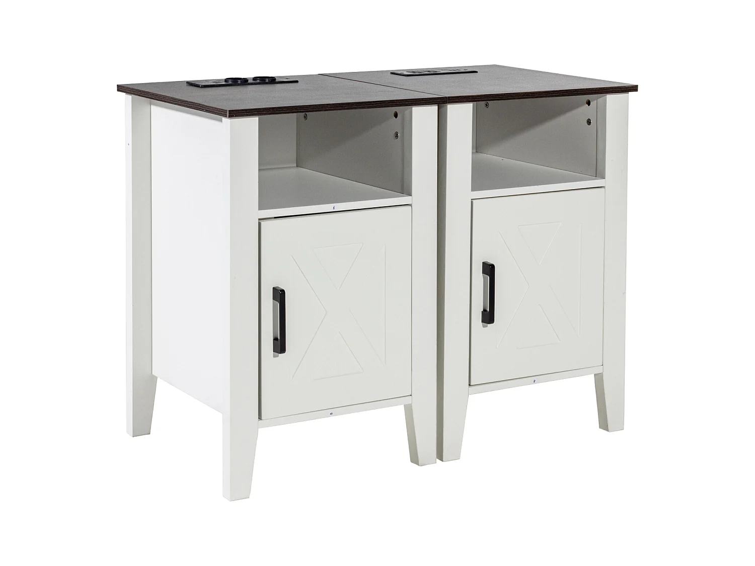 Table d'Appoint SucceBuy, Lot de 2, 3 Niveaux, Blanc, avec Prises USB et Éclairage LED