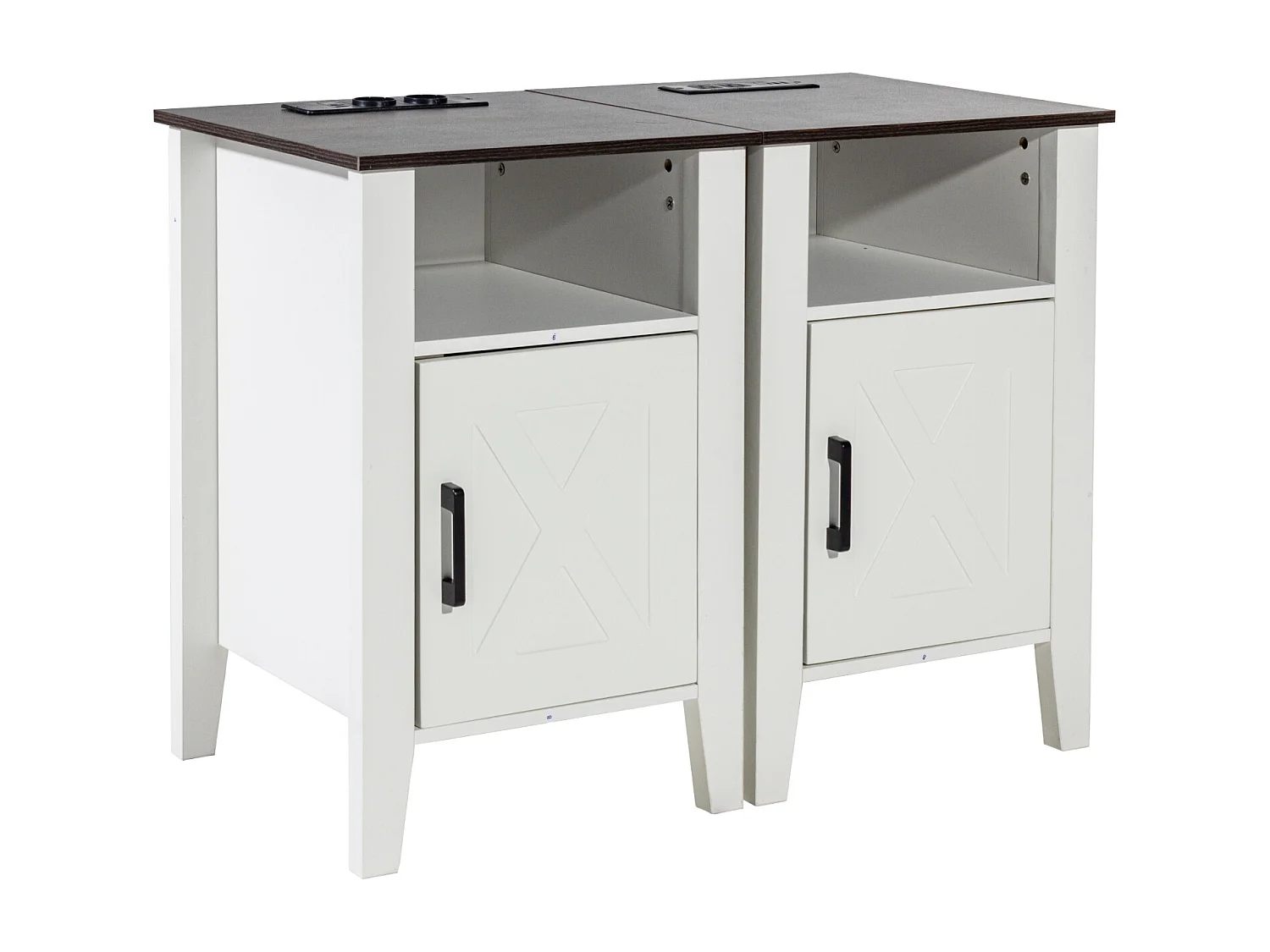 Table d'Appoint SucceBuy, Lot de 2, 3 Niveaux, Blanc, avec Prises USB et Éclairage LED