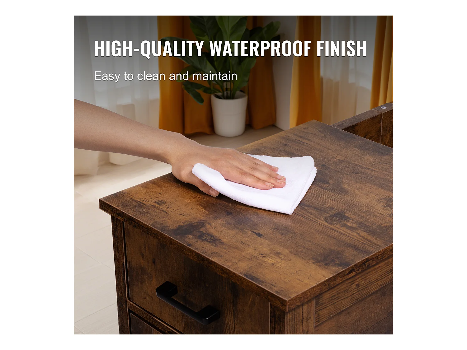 Table d'Appoint SucceBuy, Table d'Appoint Farmhouse avec USB, Rangement à 3 Niveaux, Burlywood