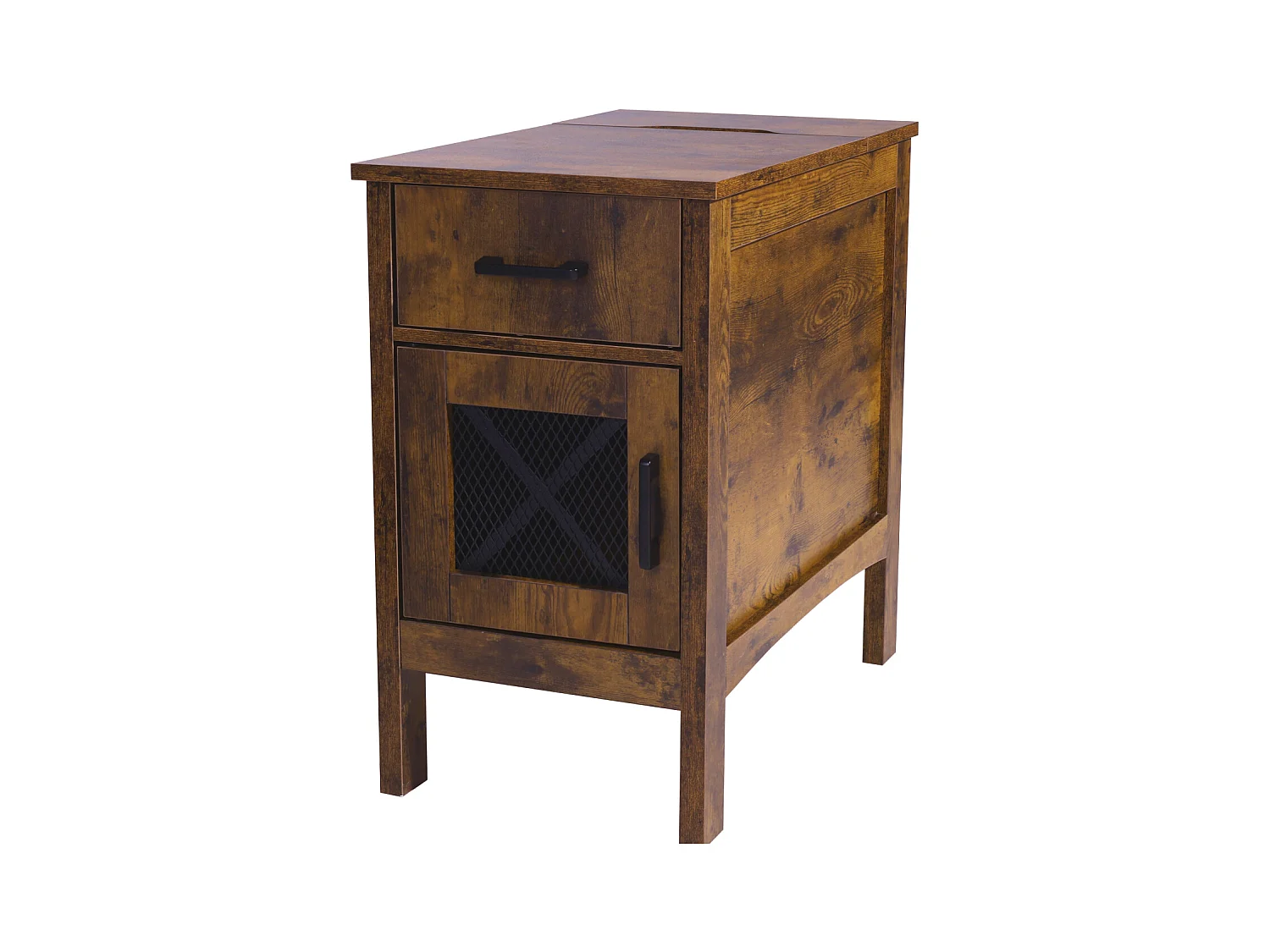 Table d'Appoint SucceBuy, Table d'Appoint Farmhouse avec USB, Rangement à 3 Niveaux, Burlywood