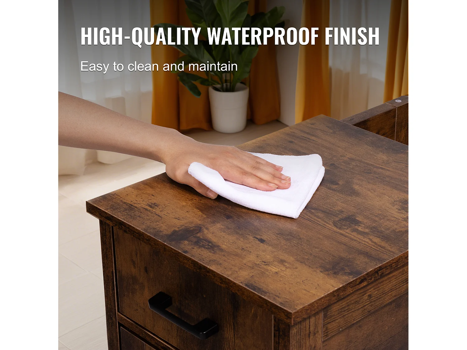 Table d'Appoint SucceBuy, Table d'Appoint Farmhouse avec USB, Rangement à 3 Niveaux, Burlywood