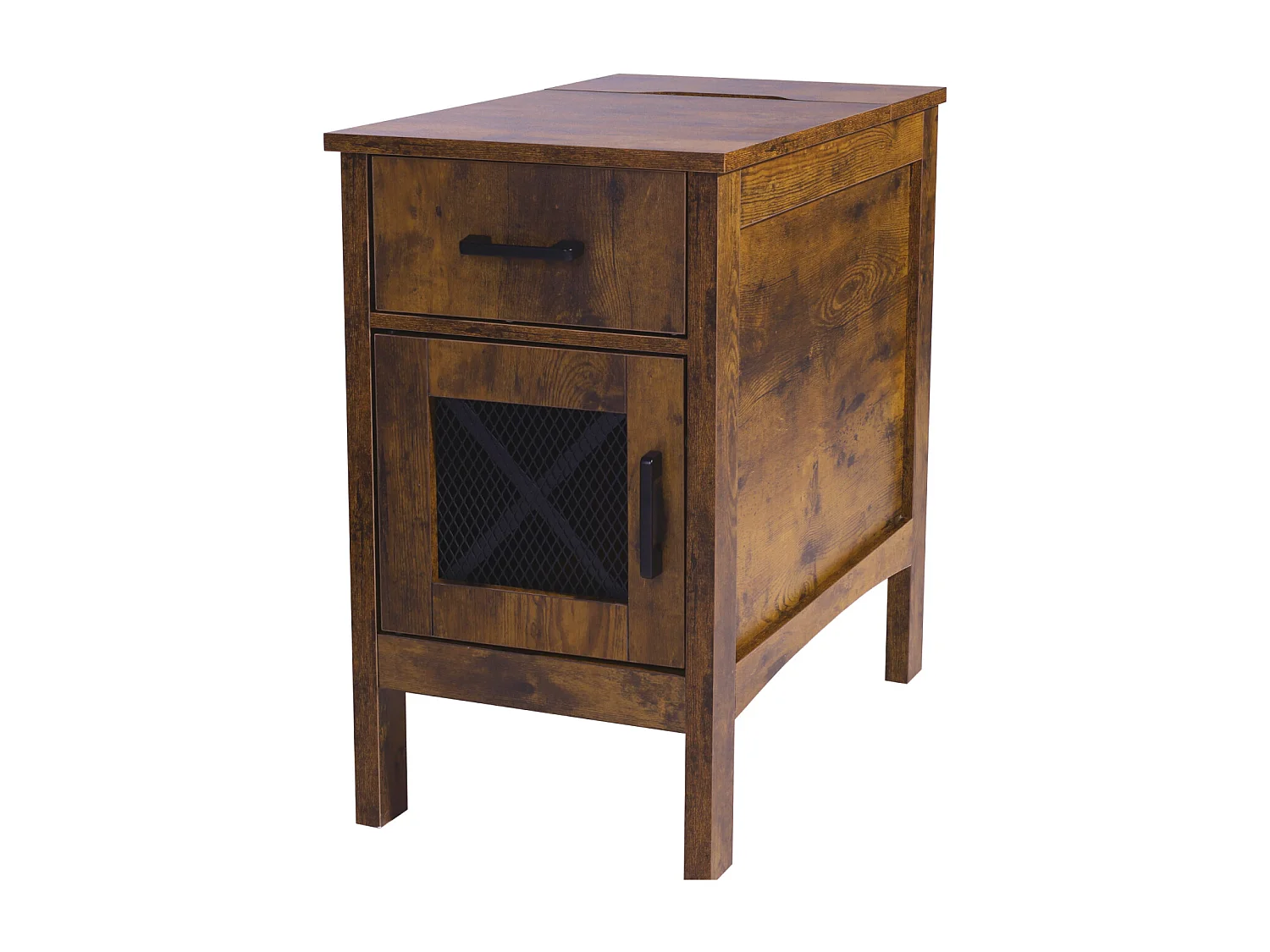 Table d'Appoint SucceBuy, Table d'Appoint Farmhouse avec USB, Rangement à 3 Niveaux, Burlywood