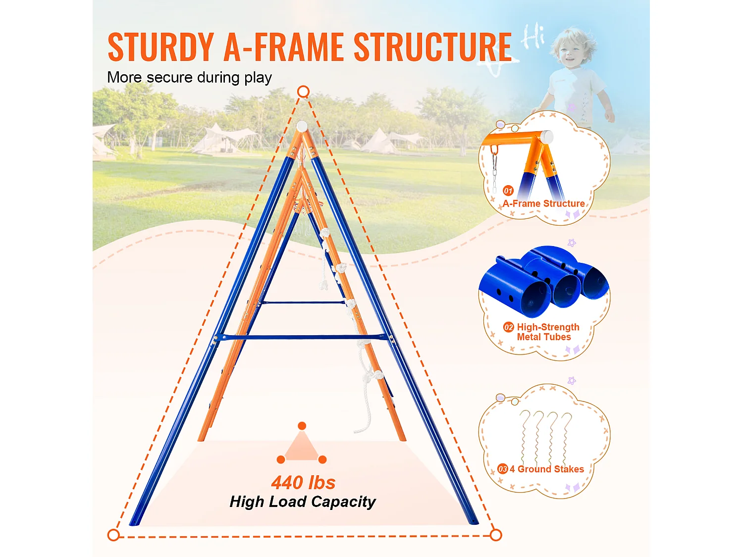 Ensemble Balançoires 6 en 1 SucceBuy 200 kg Métal 2 Balançoires Échelle Filet Basket-Ball pour le Jardin Design Stable Siège UV Poignées Sécurisées