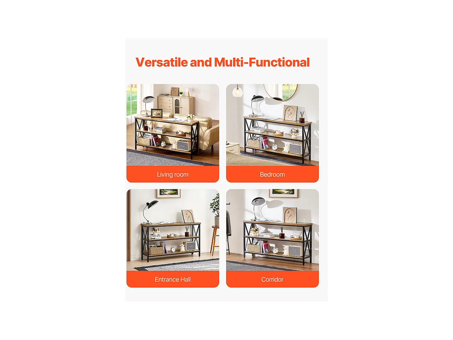 Table Console SucceBuy 140 cm, 1 Niveau, Marron-Noir, pour l'Entrée et le Salon