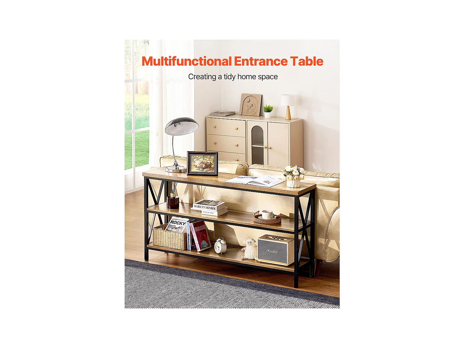 Table Console SucceBuy 140 cm, 1 Niveau, Marron-Noir, pour l'Entrée et le Salon