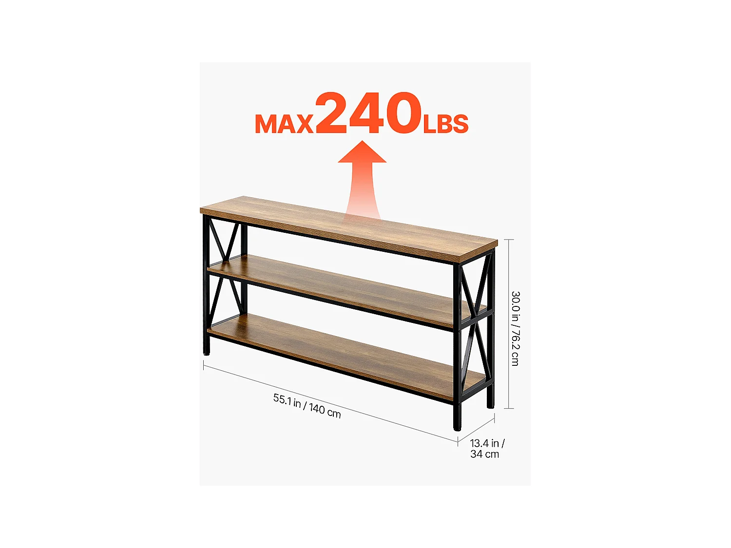 Table Console SucceBuy 140 cm, 1 Niveau, Marron-Noir, pour l'Entrée et le Salon