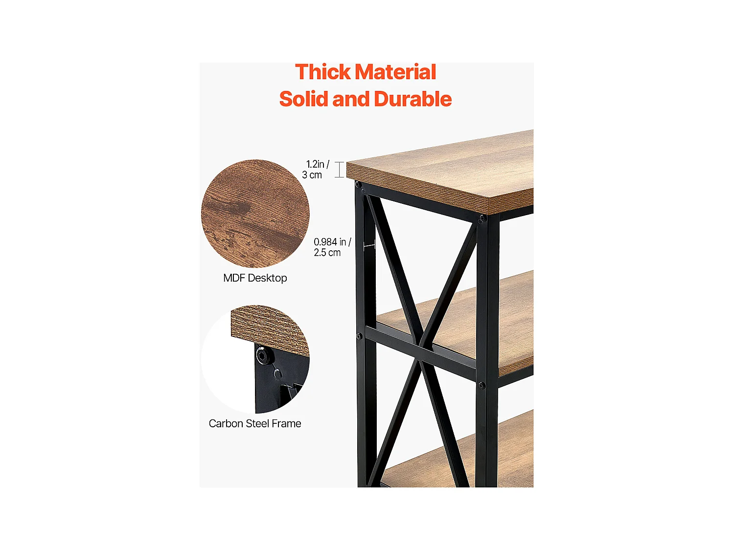 Table Console SucceBuy 140 cm, 1 Niveau, Marron-Noir, pour l'Entrée et le Salon